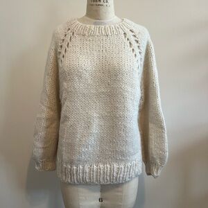 LoveShackFancy Ivory Chunky Knit Crewneck Sweater